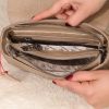 Taupe Leather Shoulder Bag / Handbag with Shoulder Strap , Zippered and Magnetic Closure