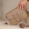 Taupe Leather Shoulder Bag / Handbag with Shoulder Strap , Zippered and Magnetic Closure