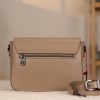 Taupe Leather Shoulder Bag / Handbag with Shoulder Strap , Zippered and Magnetic Closure