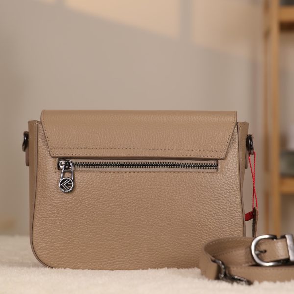 Taupe Leather Shoulder Bag / Handbag with Shoulder Strap , Zippered and Magnetic Closure