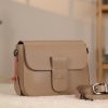Taupe Leather Shoulder Bag / Handbag with Shoulder Strap , Zippered and Magnetic Closure