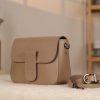 Taupe Leather Shoulder Bag / Handbag with Shoulder Strap , Zippered and Magnetic Closure