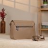 Taupe Leather Shoulder Bag / Handbag with Shoulder Strap , Zippered and Magnetic Closure