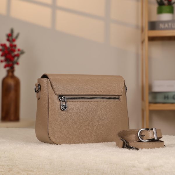 Taupe Leather Shoulder Bag / Handbag with Shoulder Strap , Zippered and Magnetic Closure