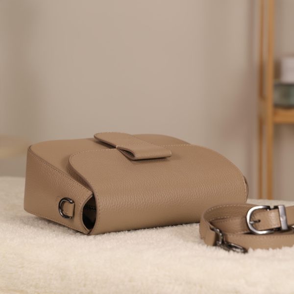 Taupe Leather Shoulder Bag / Handbag with Shoulder Strap , Zippered and Magnetic Closure