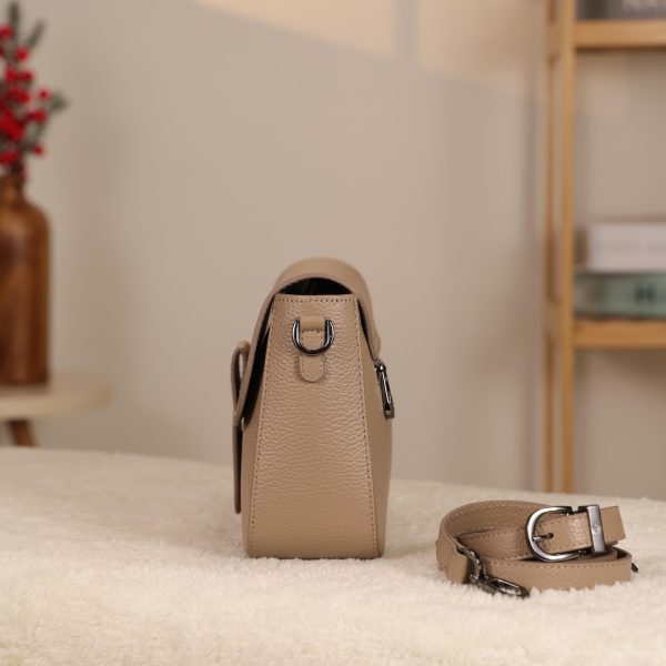 Taupe Leather Shoulder Bag / Handbag with Shoulder Strap , Zippered and Magnetic Closure