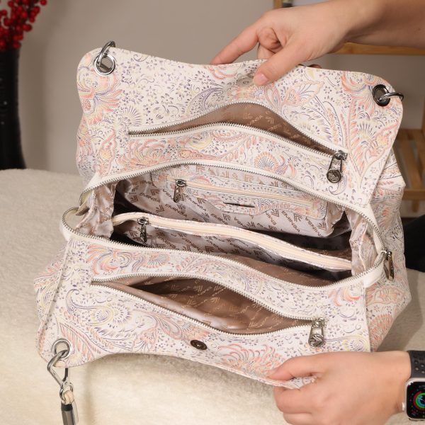 White / Flowers Real Leather Handbag , Handmade , Versatile Bag 14 White / Flowers Real Leather Handbag , Handmade , Versatile Bag